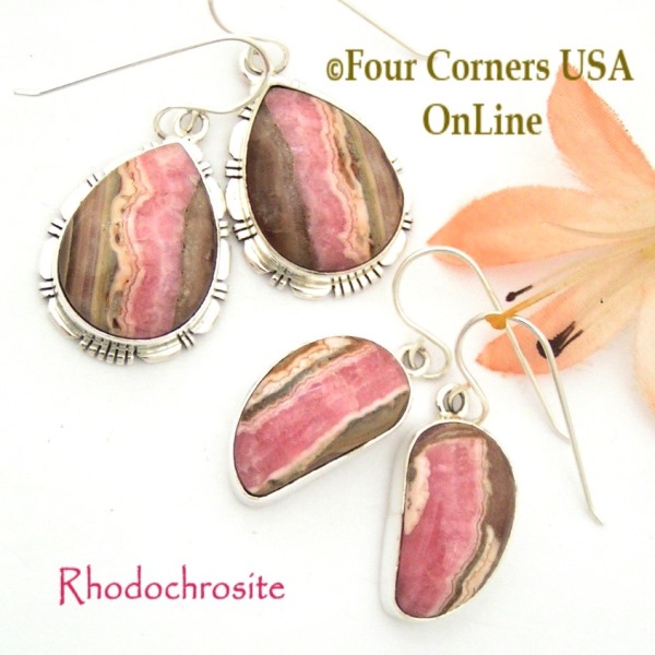 Chocolate Rhodochrosite Earrings Navajo Silver Jewelry at Four Corners USA OnLine