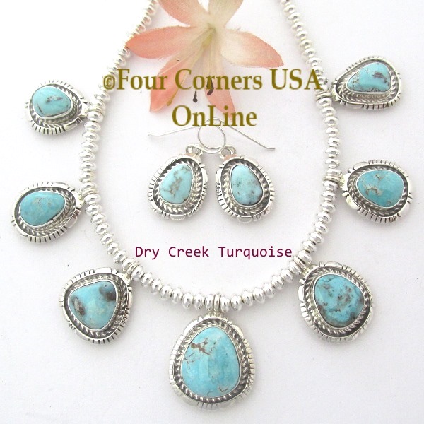 Dry Creek Turquoise Silver Bead Necklace Earring Jewelry Set Four Corners USA OnLine Native American Collection