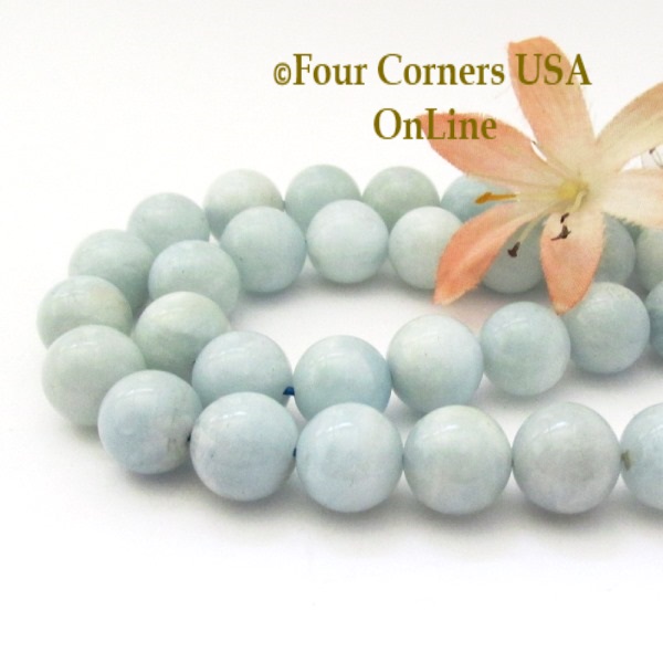 Aquamarine 12mm Smooth Round Bead Strand #4 Four Corners USA OnLine Jewelry Making Supplies