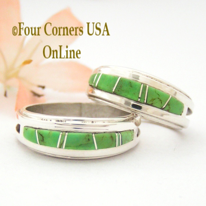 Gaspeite Inlay Band Rings Four Corners USA Online Native American Navajo Silver Jewelry