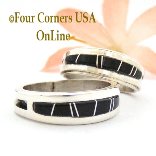 Black Jet Inlay Band Rings Four Corners USA OnLine Native American Jewelry