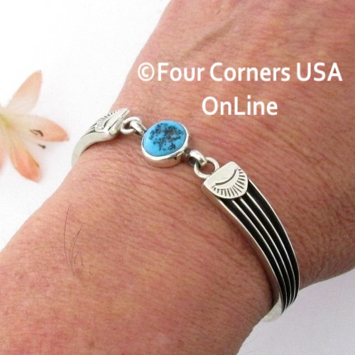 Turquoise Nugget Fitted Silver Link Bracelet Navajo Joan King Four Corners USA OnLine Native American Jewelry