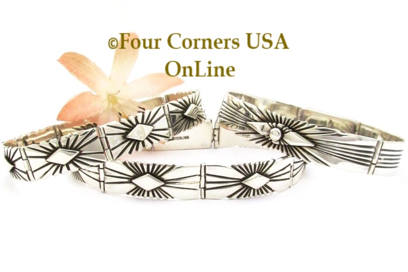 Navajo Silversmith Lutricia Yellowhair Signature Design Link Bracelets at Four Corners USA OnLine Native American Jewelry