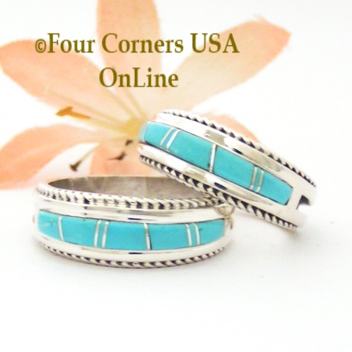 Turquoise Inlay Band Rings Navajo Wilbert Muskett Jr Four Corners USA OnLine Native American Jewelry