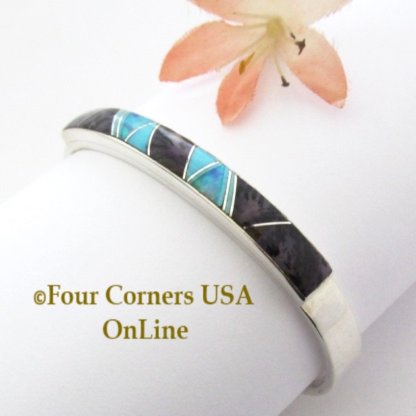 Charoite Opal Turquoise Inlay Sterling Cuff Bracelet Navajo Kenneth Bitsie NAC-1445 Four Corners USA OnLine Native American Jewelry