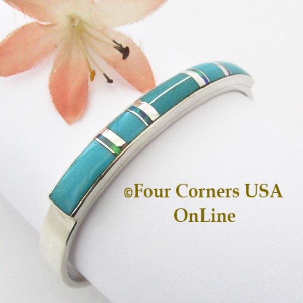 Turquoise Opal Inlay Cuff Bracelet Navajo Silversmith Kenneth Bitsie NAC-1446 Four Corners USA OnLine Native American Jewelry