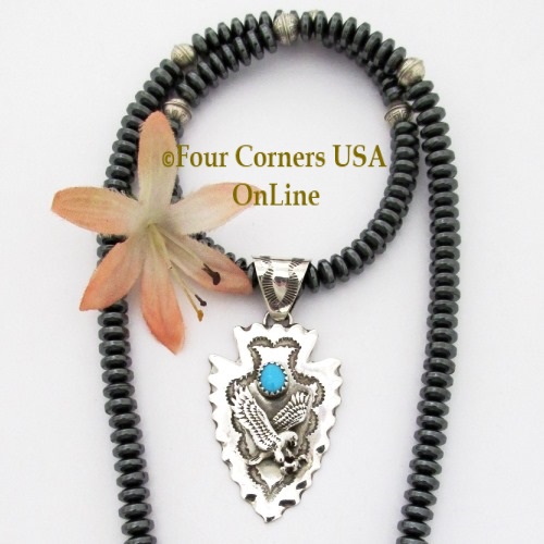 Arrowhead Eagle Turquoise Sterling Navajo Pendant Four Corners USA OnLine Native American Silver Jewelry