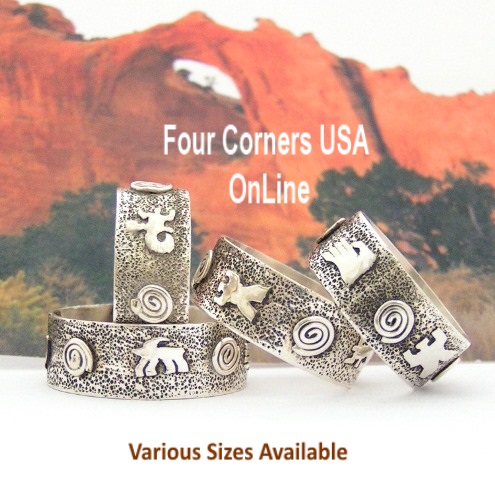 Sizes 7 to 13 Petroglyph Sterling Silver Band Ring Navajo Scott Skeets NAR-1626