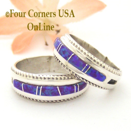 Purple Fire Opal Inlay Band Rings Navajo Wilbert Muskett Jr Four Corners USA OnLine Native American Jewelry