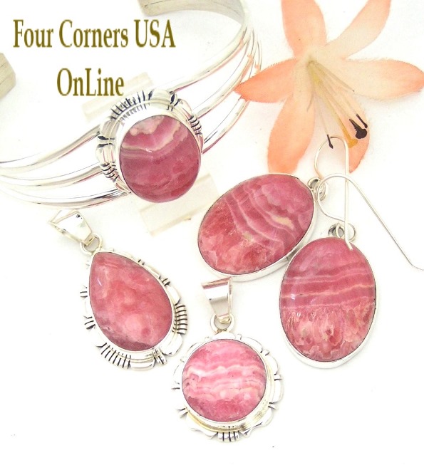 Rosy Rhodochrosite Earrings Navajo Silver Jewelry at Four Corners USA OnLine