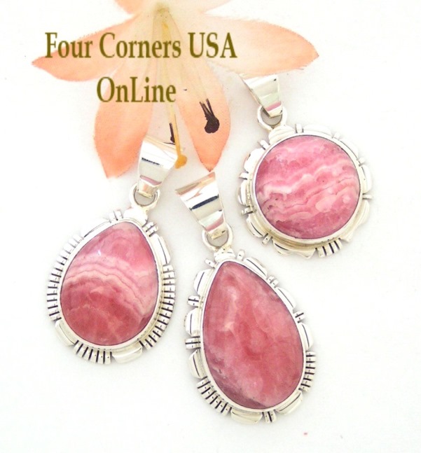 Rosy Rhodochrosite Pendants Navajo Silver Jewelry at Four Corners USA OnLine