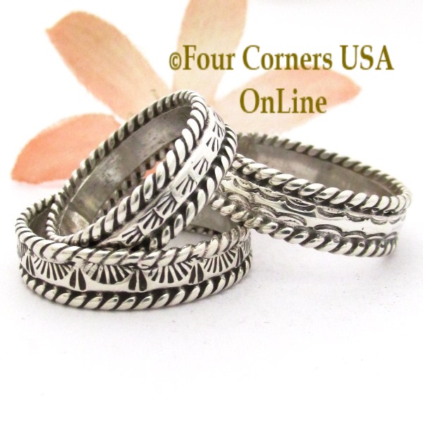 Navajo All Silver Stamped Band Rings 15 Piece Bulk Lot Four Corners USA OnLine Native American Jewelry