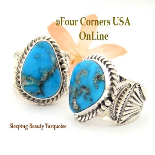 Sleeping Beauty Turquoise Rings by Navajo Silversmiths Tony Garcia and Freddy Charley at Four Corners USA Online Native American Silver Jewelry
