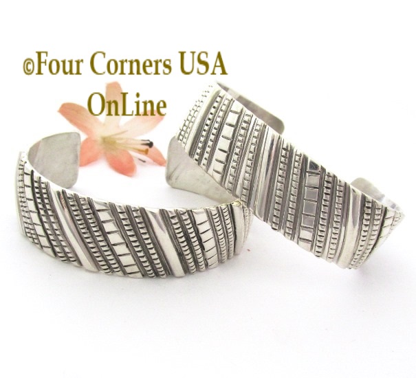 Contemporary All Sterling Silver Cuff Bracelet Navajo Tillie Jon Four Corners USA OnLine Native American Jewelry