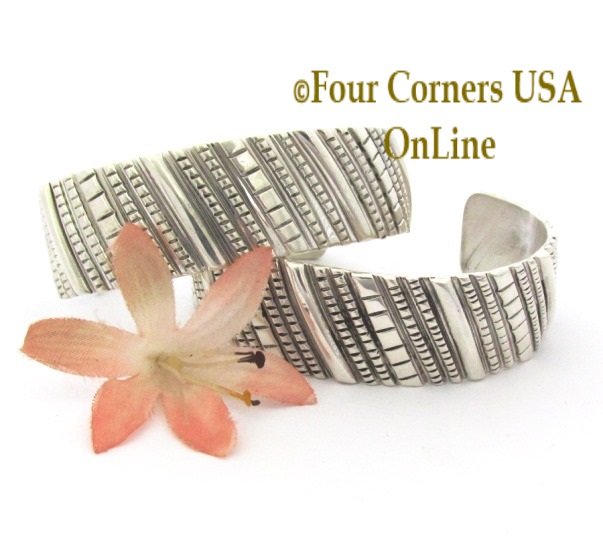 Contemporary All Sterling Silver Cuff Bracelet Navajo Tillie Jon Four Corners USA OnLine Native American Jewelry
