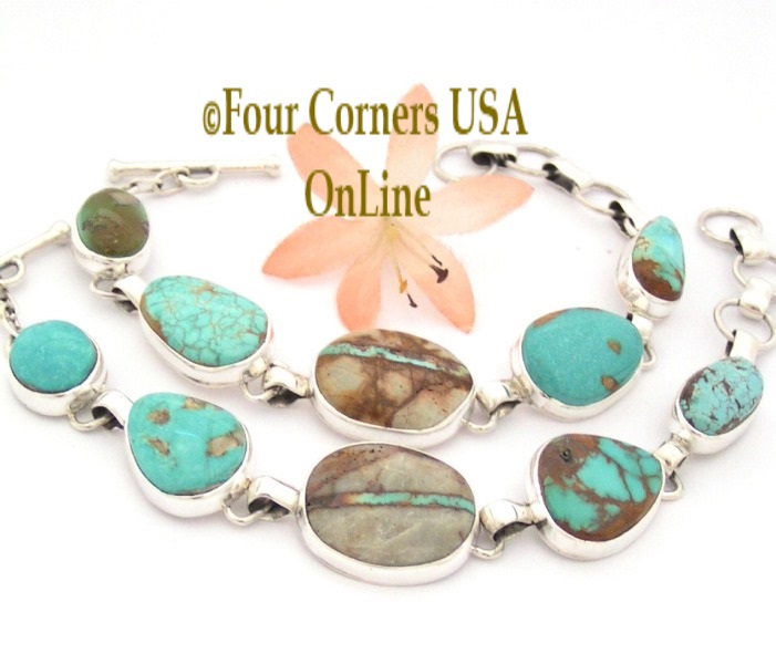 Multi Turquoise Mine Adjustable Link Bracelet Four Corners USA OnLine Navajo Silver Jewelry