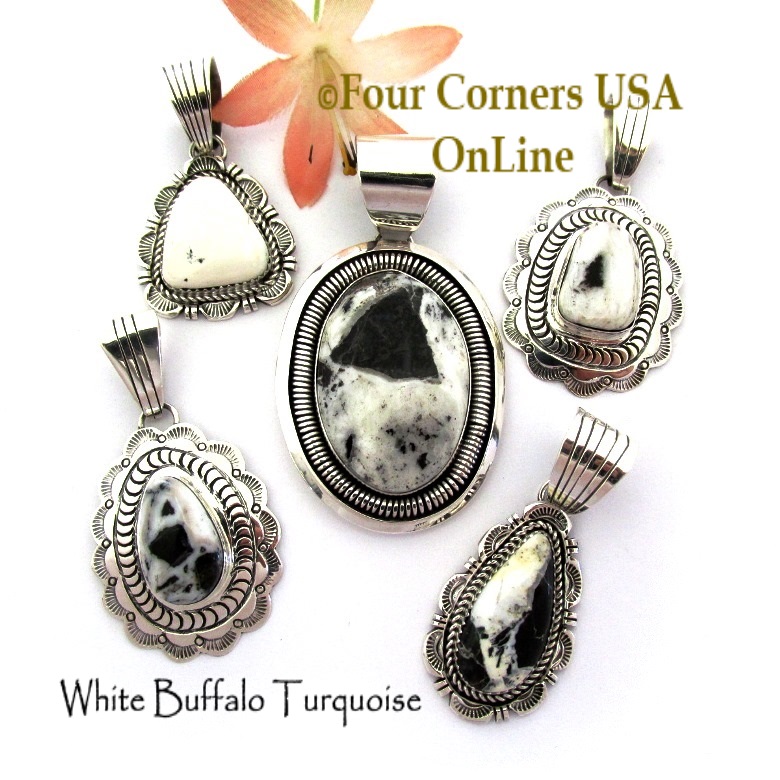 White Buffalo Turquoise Silver Pendants Navajo Jeweler Bobby Becenti Four Corners USA OnLine