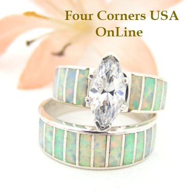 White Fire Opal Engagement Bridal Wedding Ring Sets by Native American Navajo Ella Cowboy Four Corners USA OnLine Native American Jewelry