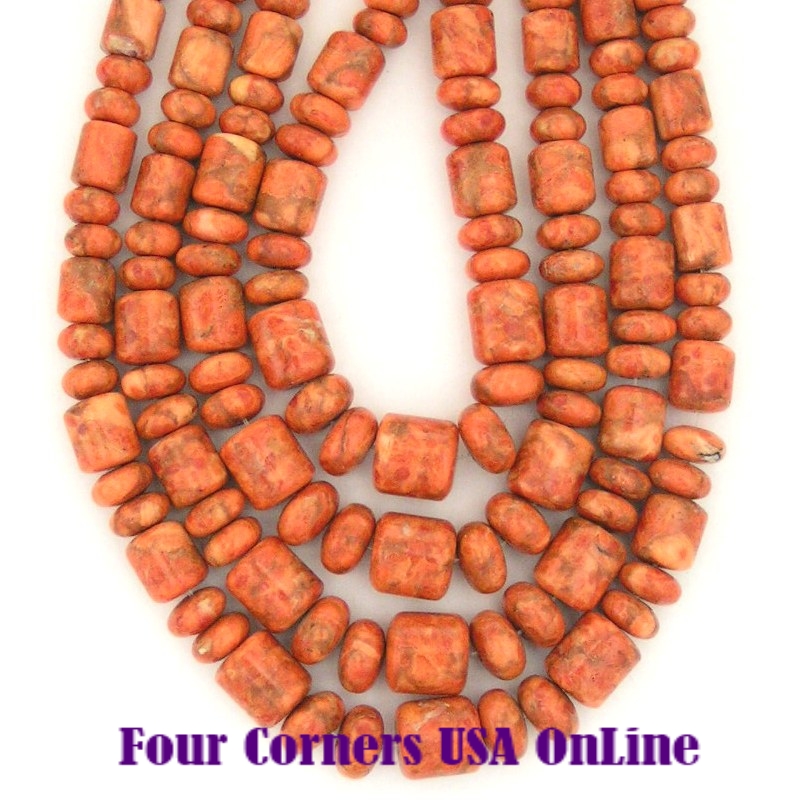 Graduated Organic Apple Coral Barrel and Rondelle Designer 16 Inch Bead Strand Four Corners USA OnLine Jewelry Making Supplies