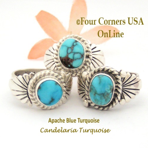 Apache Blue Turquoise Rings Four Corners USA OnLine Native American Silver Jewelry