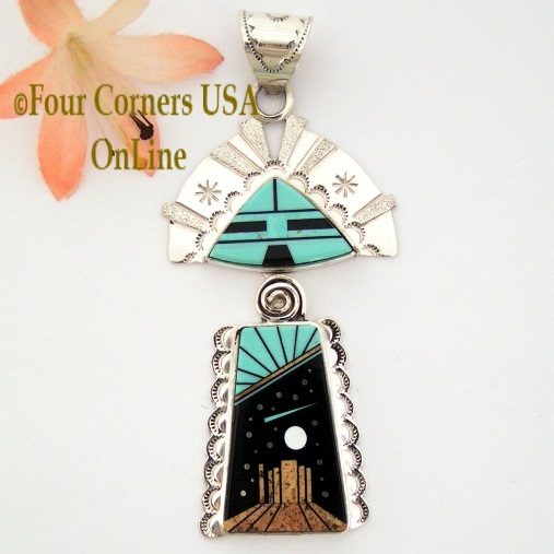 Sunface Starry Night Yei Pendant by Navajo Calvin Desson Four Corners USA OnLine Native American Jewelry