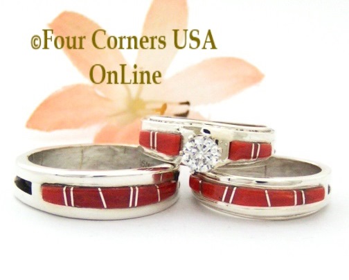 Coral Bridal Engagement Wedding Band Ring Sets Four Corners USA OnLine Native American Jewelry