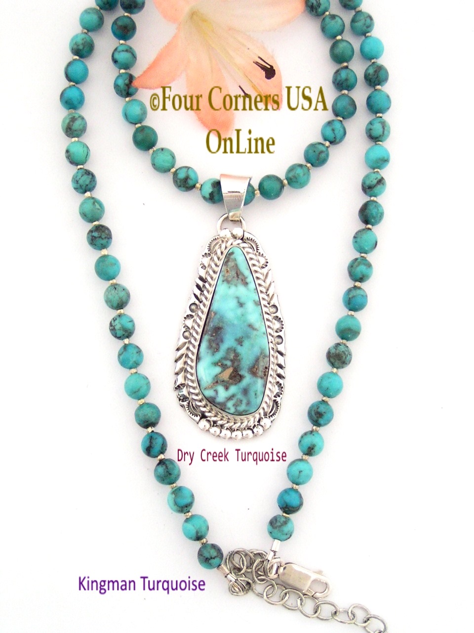 Dry Creek Old Kingman Blue Turquoise Bead Necklace Four Corners USA OnLine