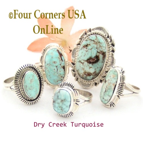 Nevada Dry Creek Turquoise Rings Four Corners USA OnLine Native American Silver Jewelry for Men and Women