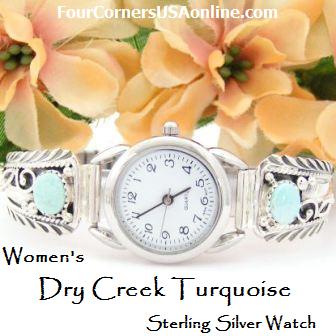 Womens Dry Creek Turquoise Sterling Watch Four Corners USA Native American Jewelry