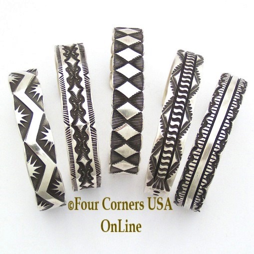 All Silver Navajo Cuff Bracelets Four Corners USA OnLine Native American Jewelry