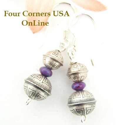 Mohave Purple Turquoise Earrings Navajo Silver Beads Four Corners USA OnLine Jewelry