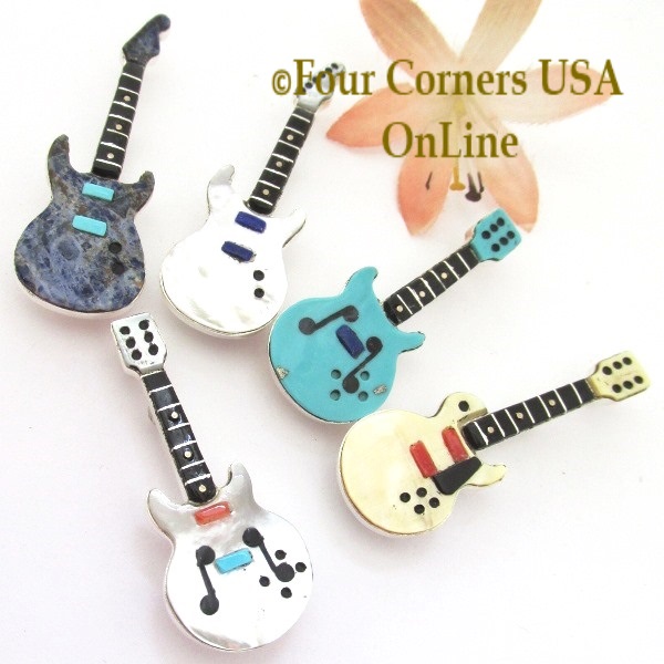 Zuni Inlay Guitar Pin Pendants On Sale Now! Four Corners USA OnLine Native American Art by Eric Lonjose