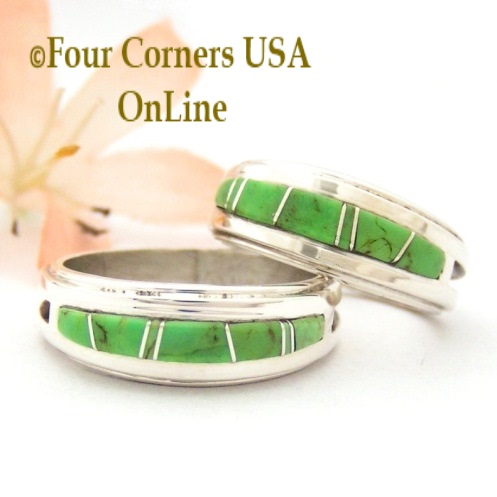 Gaspeite Inlay Band Rings Four Corners USA OnLine Native American Navajo Silver Jewelry