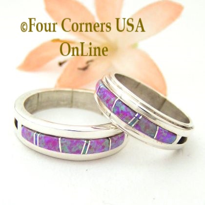 Pink Fire Opal Inlay Band Rings Navajo Wilbert Muskett Jr Four Corners USA OnLine Native American Jewelry http://stores.fourcornersusaonline.com/pink-fire-opal-inlay-band-rings/