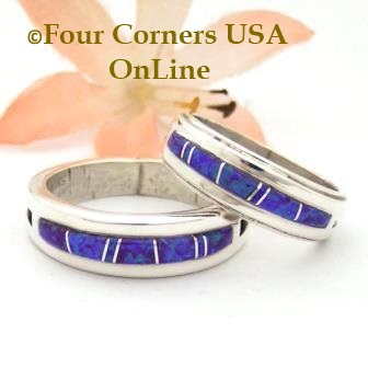 Navajo Purple Fire Opal Inlay Wedding Band Rings by Wilbert Muskett Jr Four Corners USA OnLine Native American Jewelry