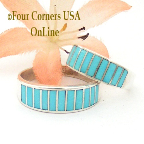 Turquoise Inlay Band Rings Navajo Ella Cowboy Four Corners USA OnLine Native American Jewelry http://stores.fourcornersusaonline.com/turquoise-inlay-rings-ella-cowboy/