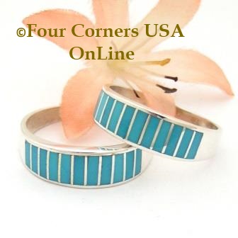 Turquoise Inlay Band Rings Navajo Ella Cowboy Four Corners USA OnLine Native American Jewelry