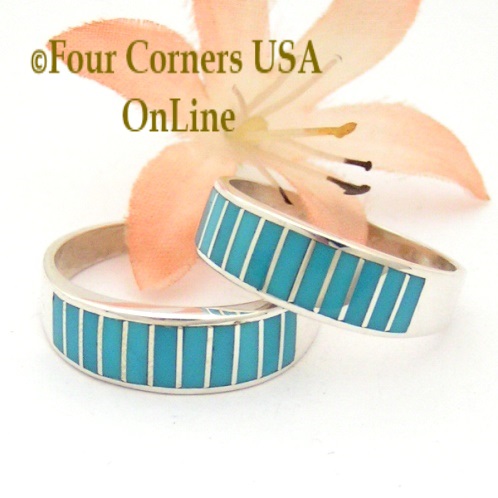 Turquoise Inlay Band Rings Navajo Ella Cowboy Four Corners USA OnLine Native American Jewelry http://stores.fourcornersusaonline.com/turquoise-inlay-rings-ella-cowboy/