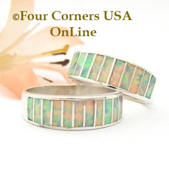 White Fire Opal Inlay Band Rings by Ella Cowboy Four Corners USA OnLine Native American Indian Silver Jewelry