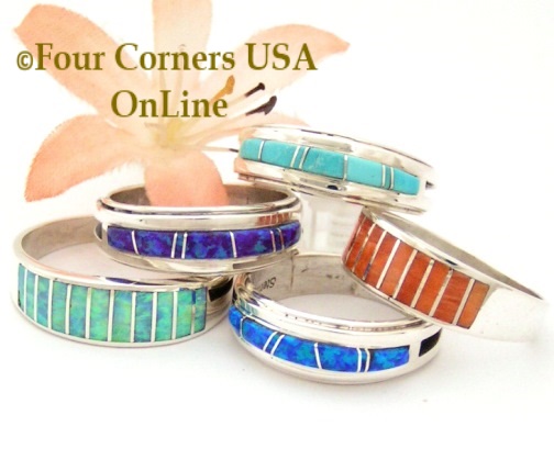 Navajo Inly Wedding Band Rings Four Corners USA OnLine Native American Jewelry