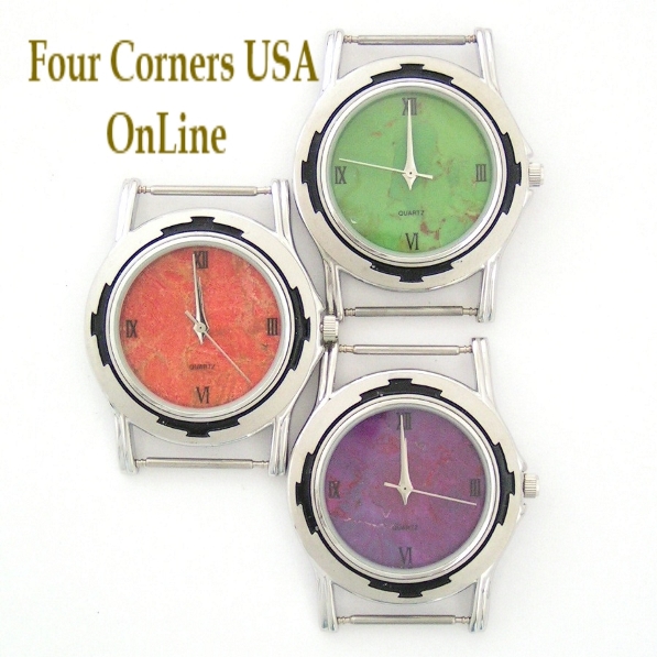 Mens Watch Faces Mohave Green Purple Turquoise Apple Coral to compliment your Native American Silver Watches Four Corners USA OnLine