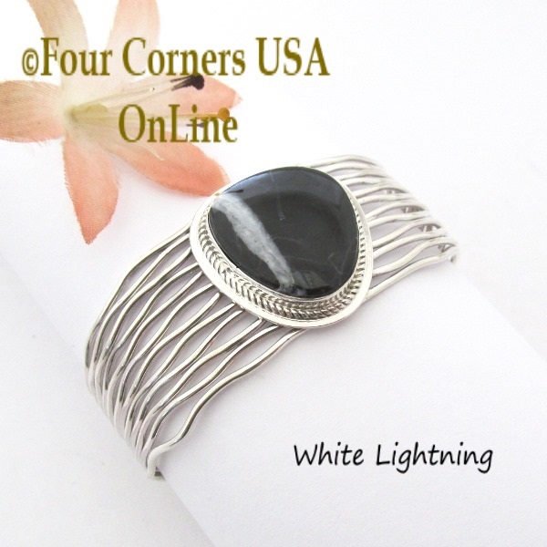 White Lightning Weave Cuff Bracelet Navajo Silversmith Murphy Platero Four Corners USA OnLine Native American Jewelry