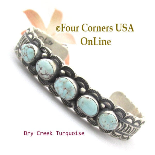 5 Stone Dry Creek Turquoise Bracelet Navajo Jeweler Jereme Delgarito Four Corners USA OnLine Native American Jewelry