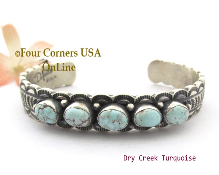 5 Stone Dry Creek Turquoise Bracelet Navajo Jeweler Jereme Delgarito Four Corners USA OnLine Native American Jewelry
