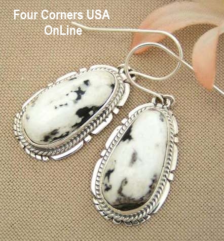 White Buffalo Turquoise Sterling Silver Earrings by Native American Navajo Kathy Yazzie NAER-1420 Four Corners USA OnLine