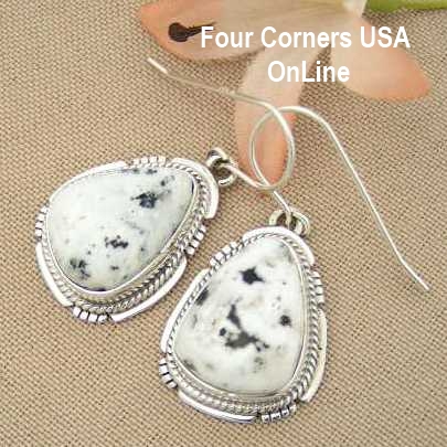 White Buffalo Turquoise Sterling Silver Earrings by Native American Navajo Kathy Yazzie NAER-1421 Four Corners USA OnLine