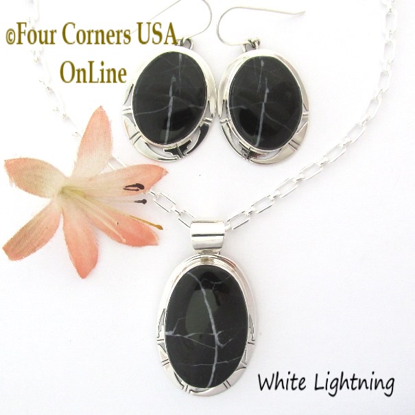 White Lightning Sterling Silver Pendants and Earrings Four Corners USA OnLine Native American Navajo Jewelry