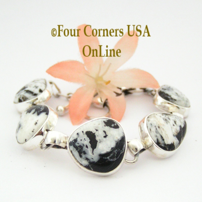 White Buffalo Turquoise Adjustable Link Bracelet Navajo Artisan Tony Garcia Four Corners USA OnLine Native American Silver Jewelry NALB-1408