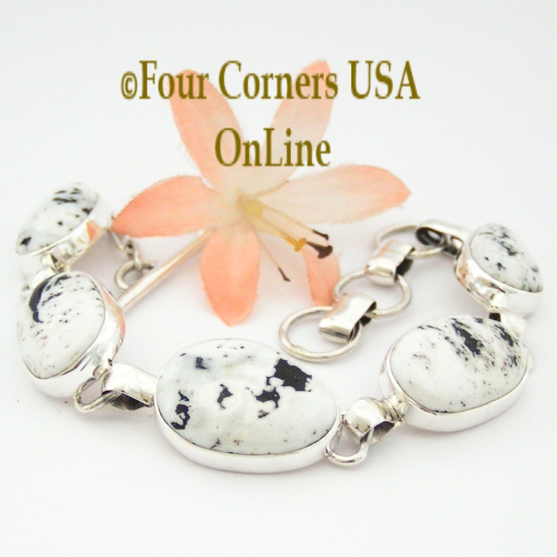 Sacred White Buffalo Turquoise Sterling Link Bracelet Navajo Artisan Tony Garcia Four Corners USA OnLine Native American Jewelry NALB-1409
