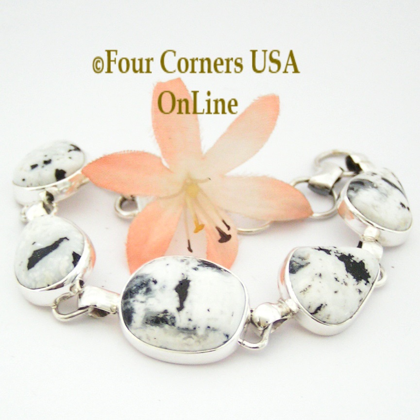 Sacred White Buffalo Turquoise Sterling Link Bracelet Navajo Artisan Tony Garcia Four Corners USA OnLine Native American Jewelry NALB-1410